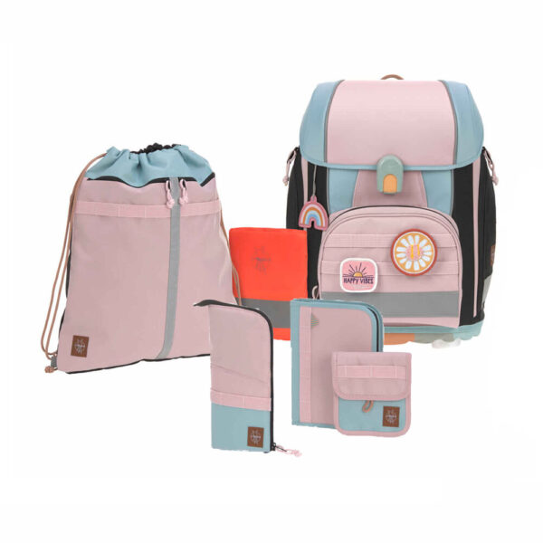 LÄSSIG Boxy Unique Schulranzen-Set 7tlg Rose/Blue/Black