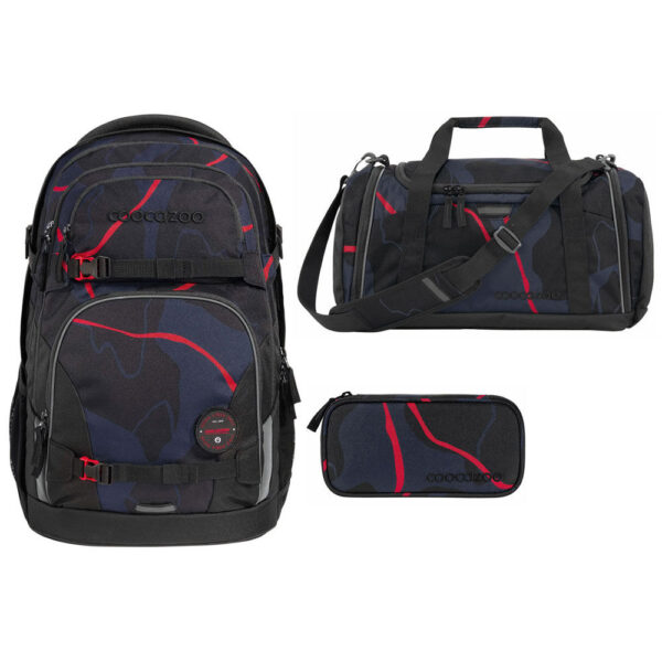 coocazoo PORTER Schulrucksack-Set 3tlg Lava Lines