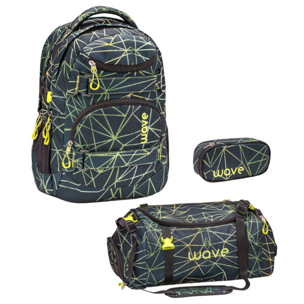 Wave Infinity Schulrucksack-Set 3tlg Stripes Green