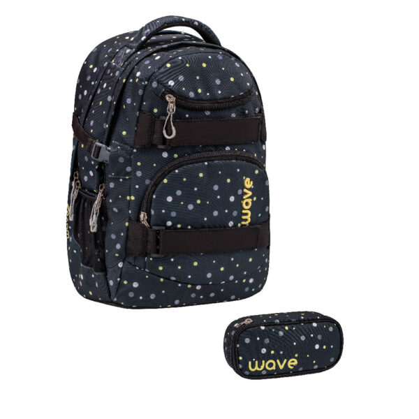 Wave Infinity Schulrucksack-Set 2tlg Black and Yellow Dot