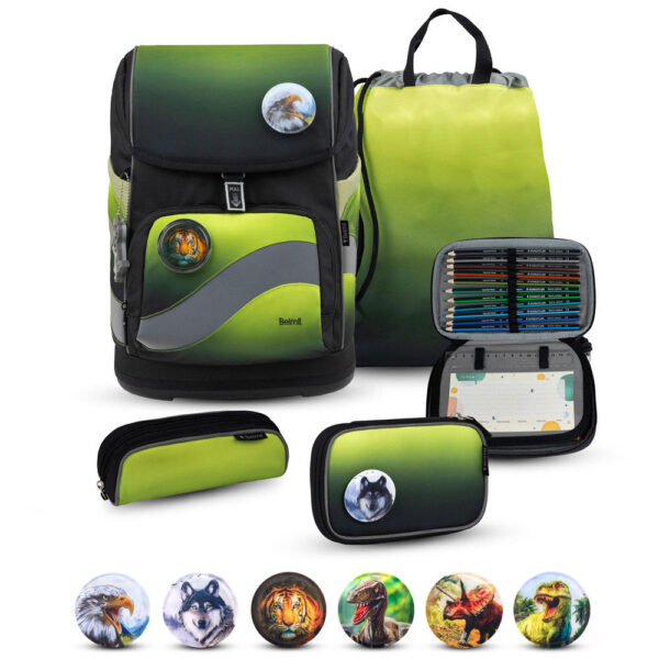 Belmil Premium Smarty Plus Schulranzen-Set 5tlg Black Green