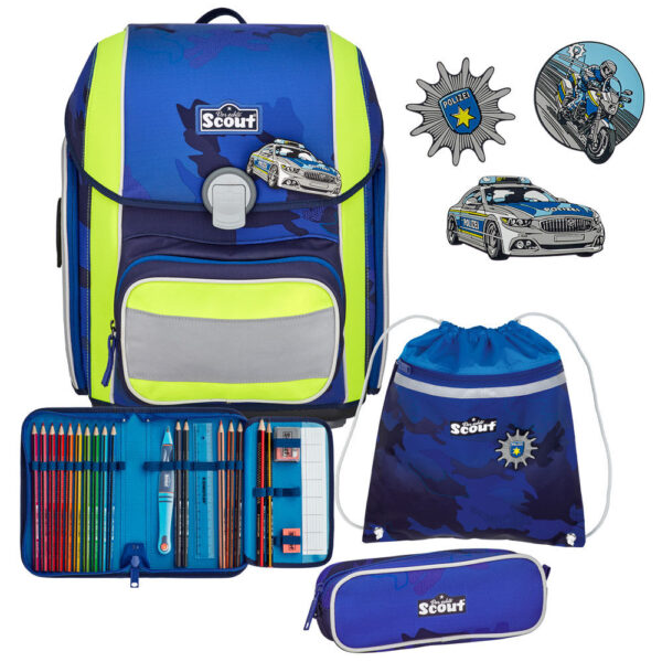 Scout Genius Schulranzen-Set 4tlg Blue Police