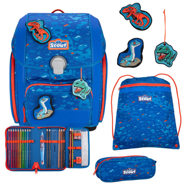 Scout Genius Schulranzen-Set 4tlg Blue Dino