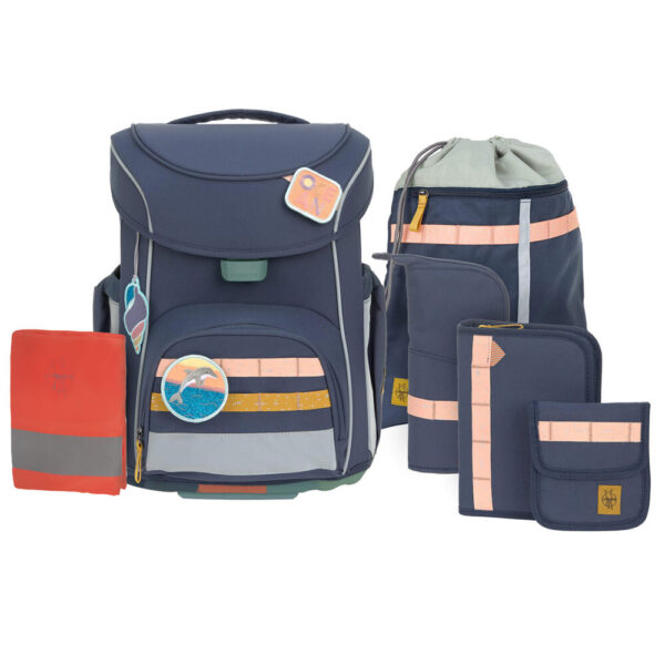 LÄSSIG Slim Unique Schulranzen-Set 7tlg Navy