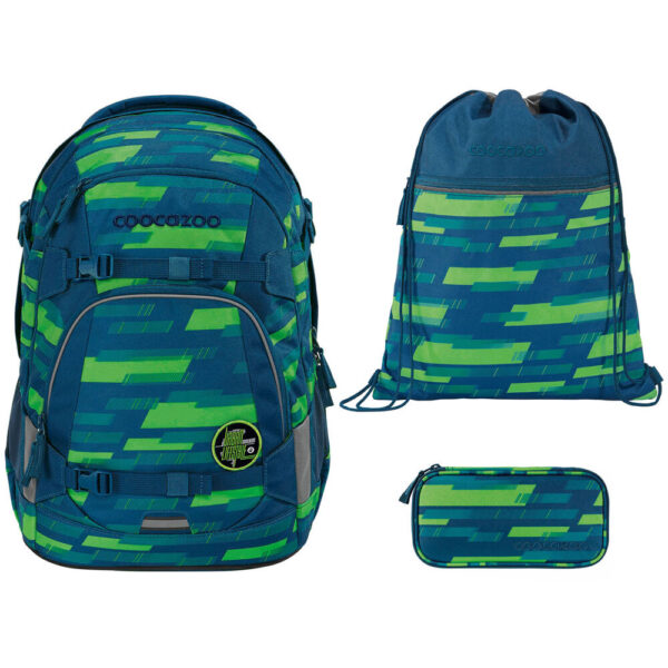 coocazoo MATE Schulrucksack-Set 3tlg mit TB Lime Stripe