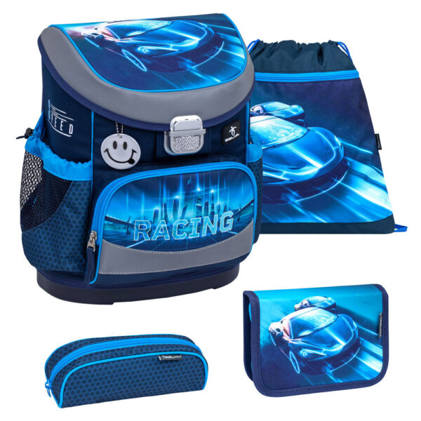 Belmil Mini-Fit Schulranzen-Set 4tlg Racing Blue Neon