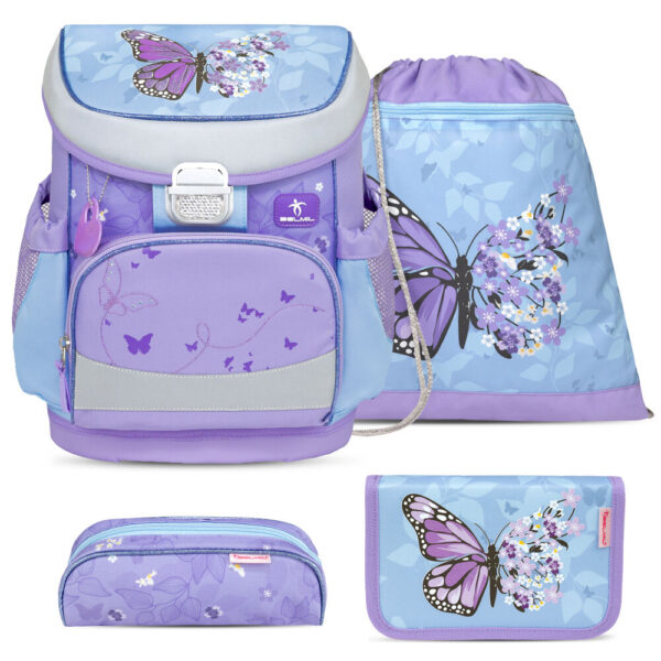 Belmil Mini-Fit Schulranzen-Set 4tlg Purple Blue Butterfl